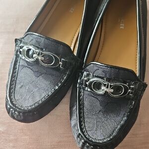 Coach Black Patterned Loafers with Silver Accents
